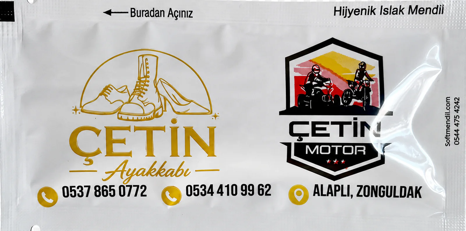 Çetin Motor & Ayakkabı logo baskılı ıslak mendil referansı