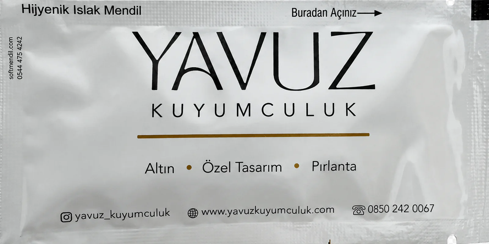 Yavuz Kuyumculuk logo baskılı ıslak mendil referansı